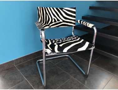 Zebra Cowhide Chair with Armrest Front View