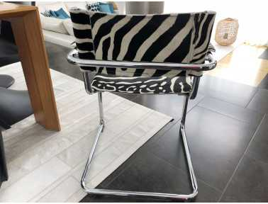 Zebra Cowhide Chair with Armrest Back View