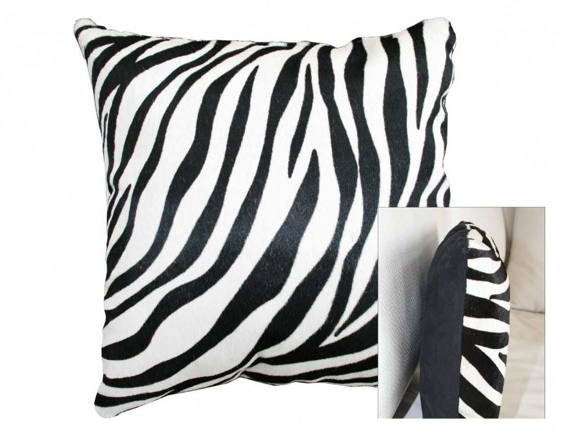 Zebra printed cowhide cushion, one side cowhide, one side fabric