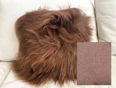 Icelandic sheepskin cushion with natural brown wicking SINGLE SIDED, fabric back