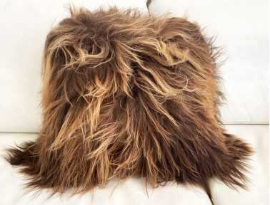 Icelandic sheepskin cushion with natural brown highlights DOUBLE-SIDED