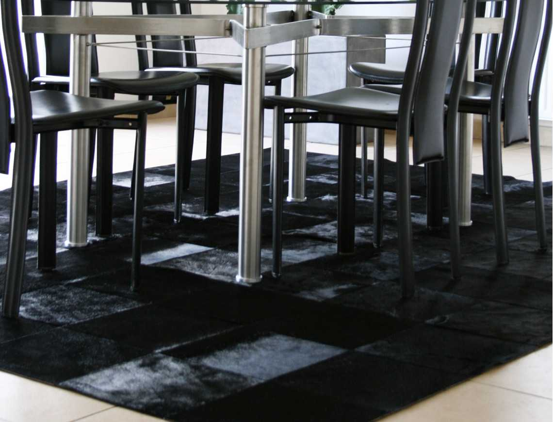 Black Dyed Cowhide Patchwork Rug