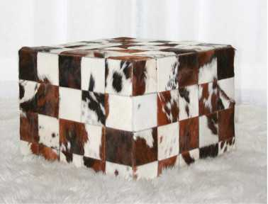 Normandy cowhide patchwork pouf