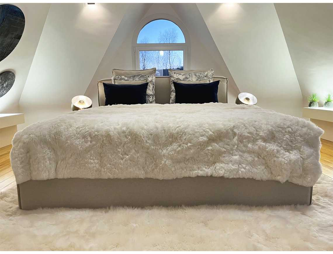 White sheepskin bedspread