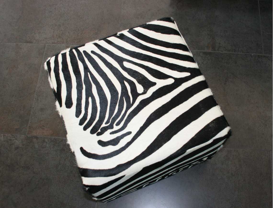 Zebra cowhide pouf
