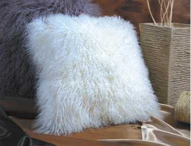 White Mongolian lamb cushion SINGLE SIDED