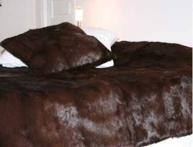 Custom made blanket / bedspread in dark brown dyed rabbit fur