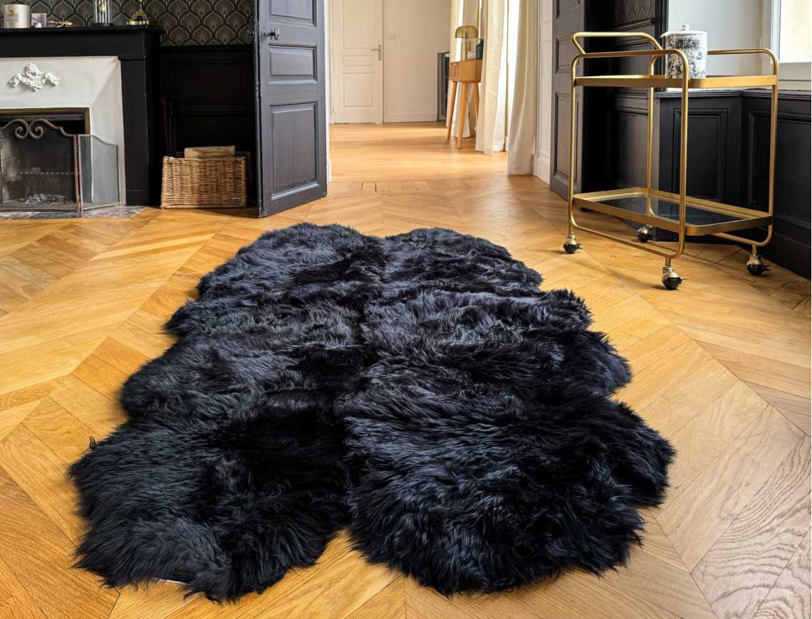 Black sheepskin rug 4 skins