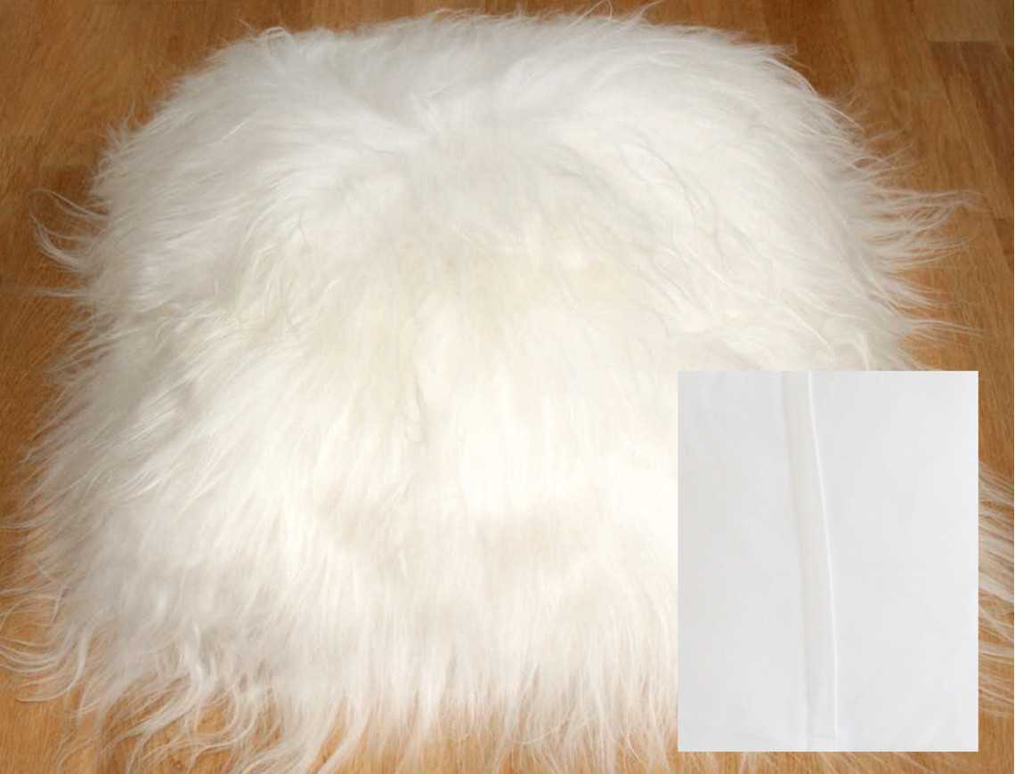 White Icelandic sheepskin cushion SINGLE SIDED