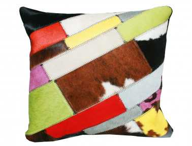 Multicolored Cowhide Patchwork Strip Cushion