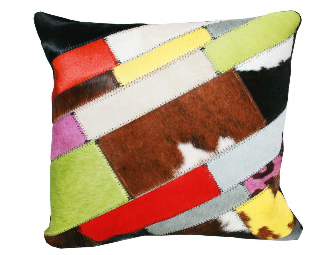 Multicolored Cowhide Patchwork Strip Cushion