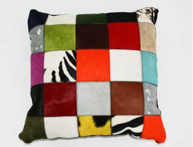 Elmer Patchwork Cushion in Single-Sided Multi-Colored Cowhide