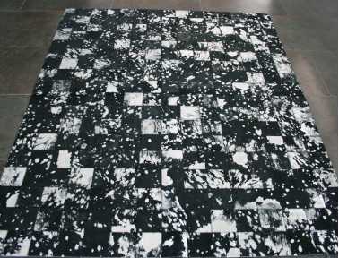 Tapis Patchwork en Peau de vache noire argentée