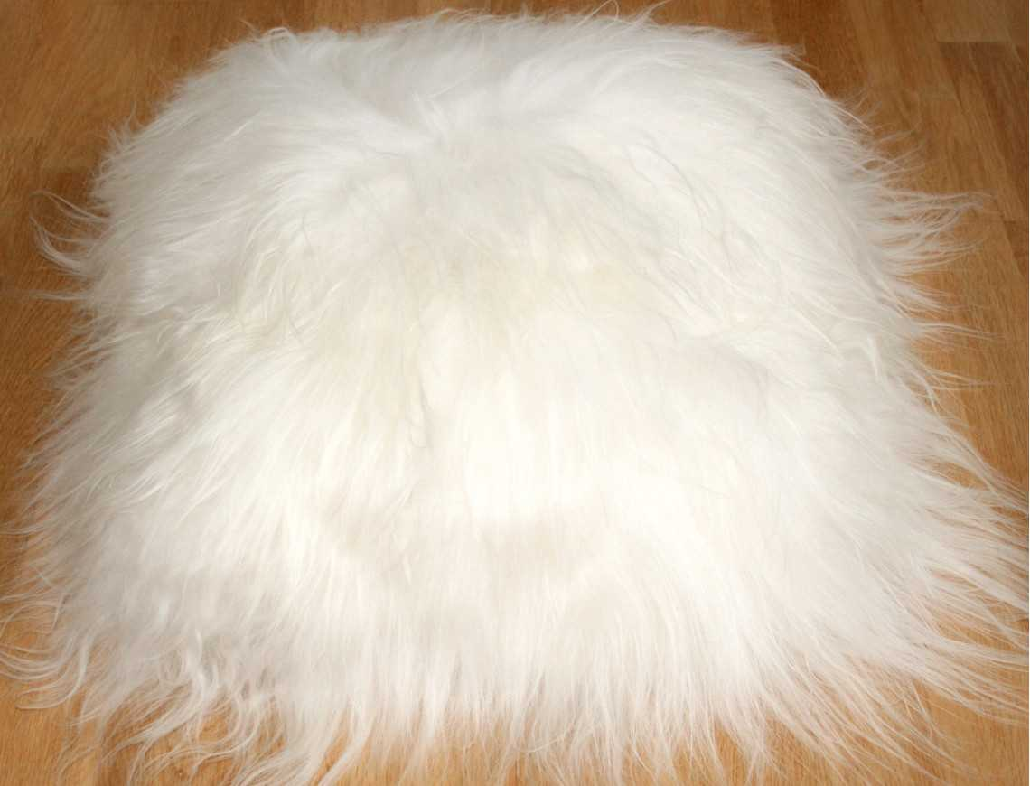 White Icelandic sheepskin cushion DOUBLE SIDED