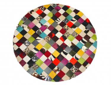 Elmer Round Patchwork Rug in Multi-Colored Cowhide