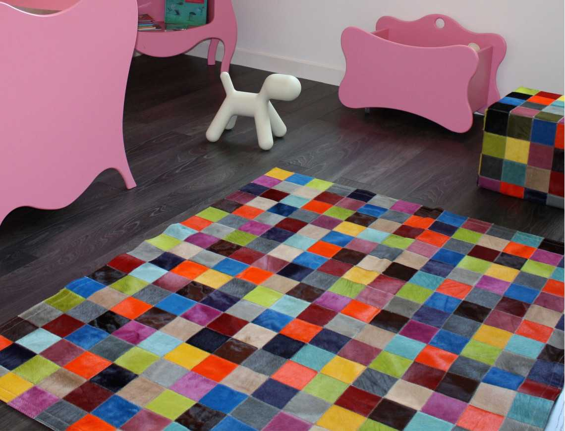 Elmer Patchwork Rug in Plain Multi-Colored Cowhide