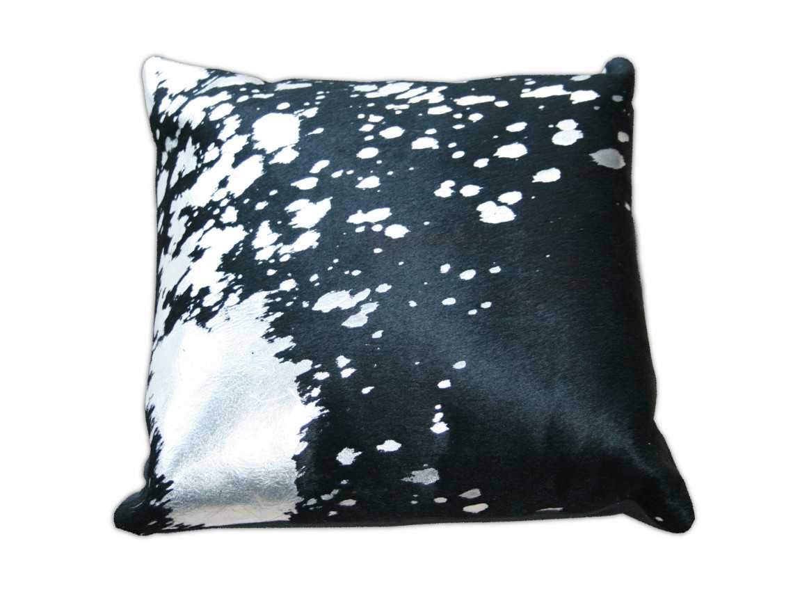 Coussin en peau de vache métallisée argent SIMPLE FACE