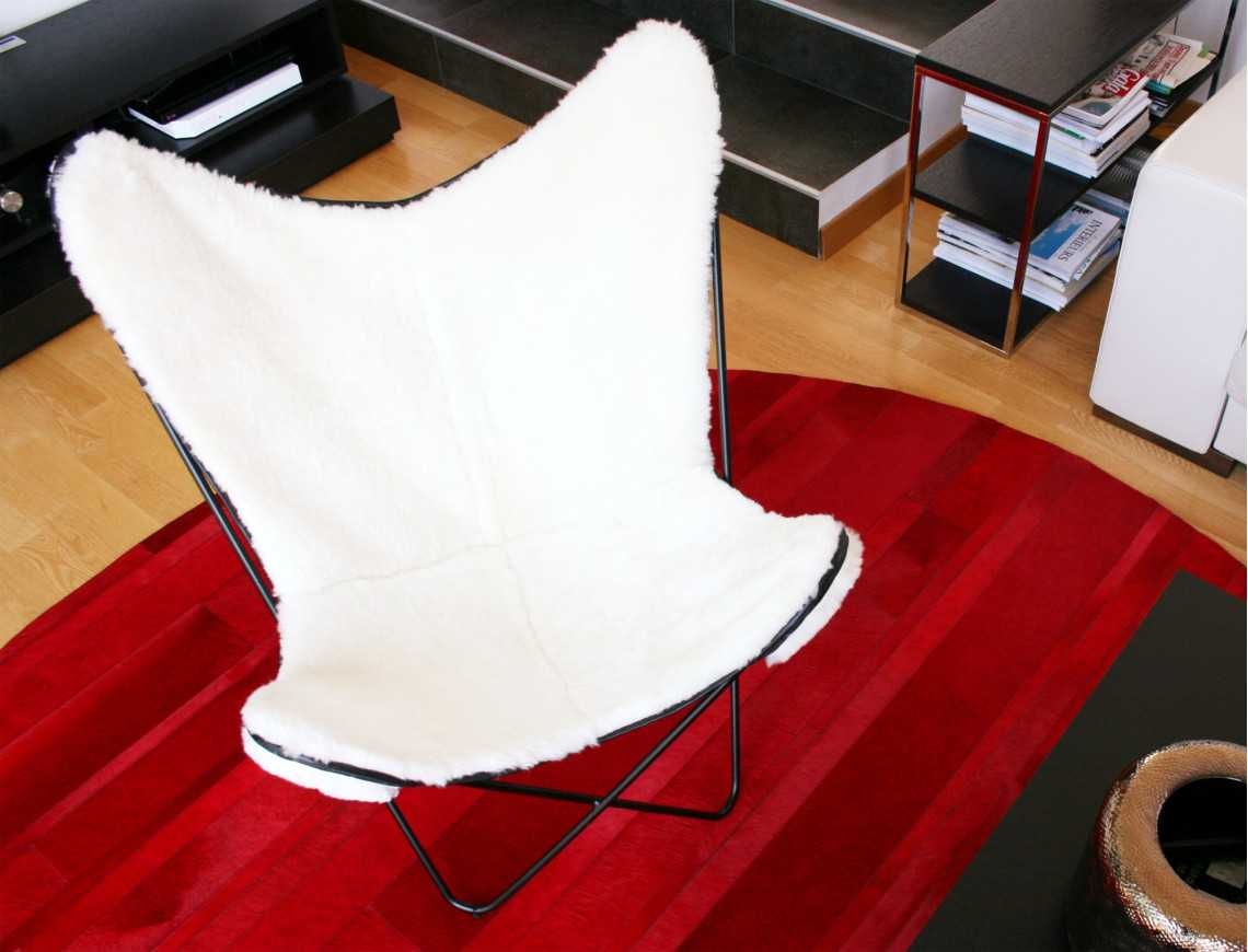 White sheepskin butterfly armchair