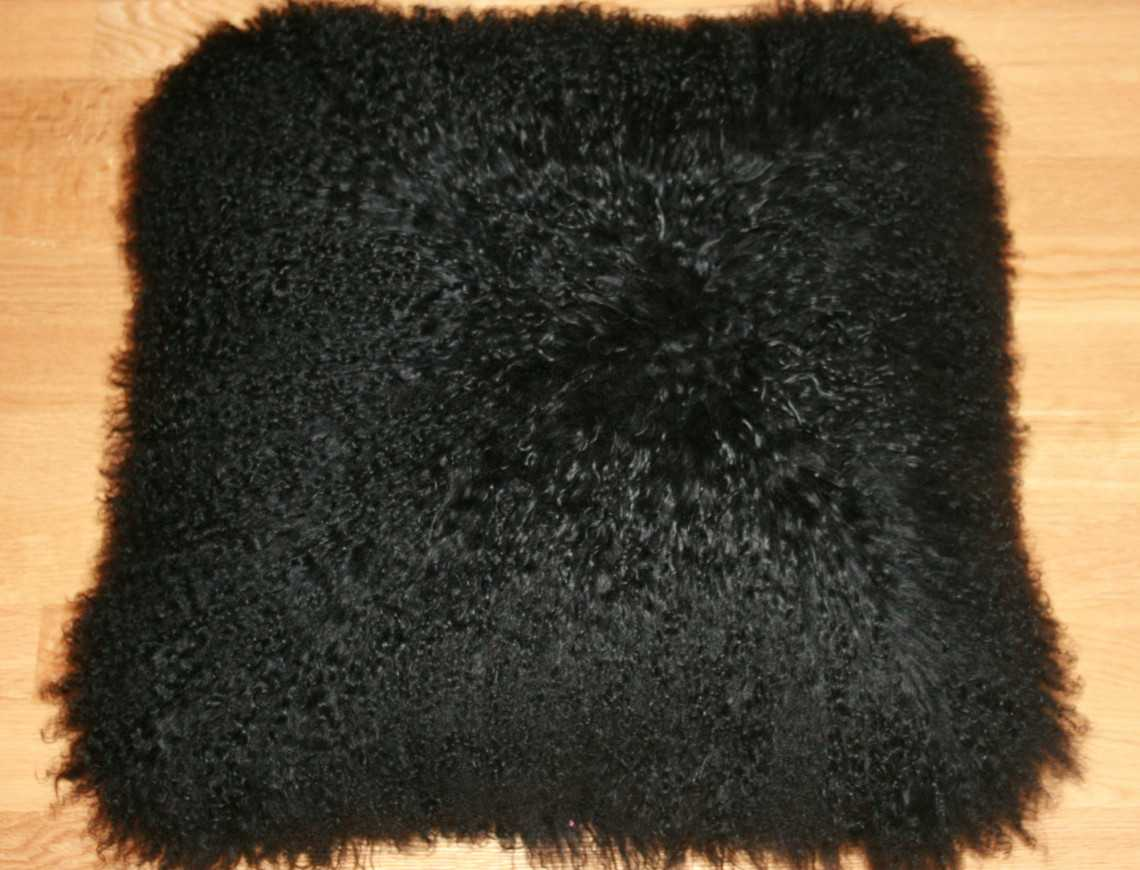 Black Mongolian lambskin cushion SINGLE SIDED