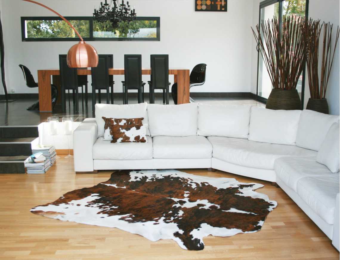 Tapis En Véritable Peau De Vache - Marron Et Blanc - Moderne - Pakistan