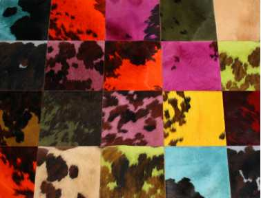 Natural cowhide patchwork rug dyed in 30 cm tiles