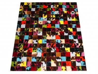 Natural cowhide patchwork rug dyed in 10 cm tiles