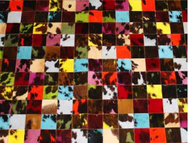 Natural cowhide patchwork rug dyed in 10 cm tiles