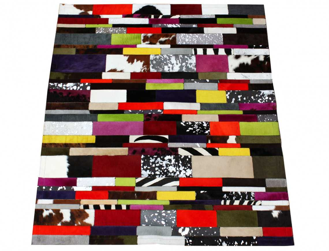 Patchwork Rug Stripe in Multicolored Cowhide