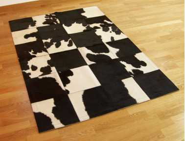 Black and White Cowhide Patchwork Rug