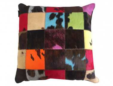 Patchwork cushion in natural cowhide dyed SINGLE SIDED