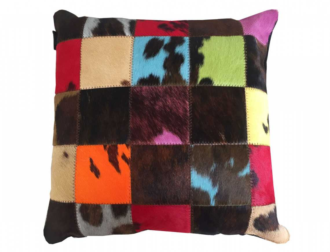 Patchwork cushion in natural cowhide dyed SINGLE SIDED