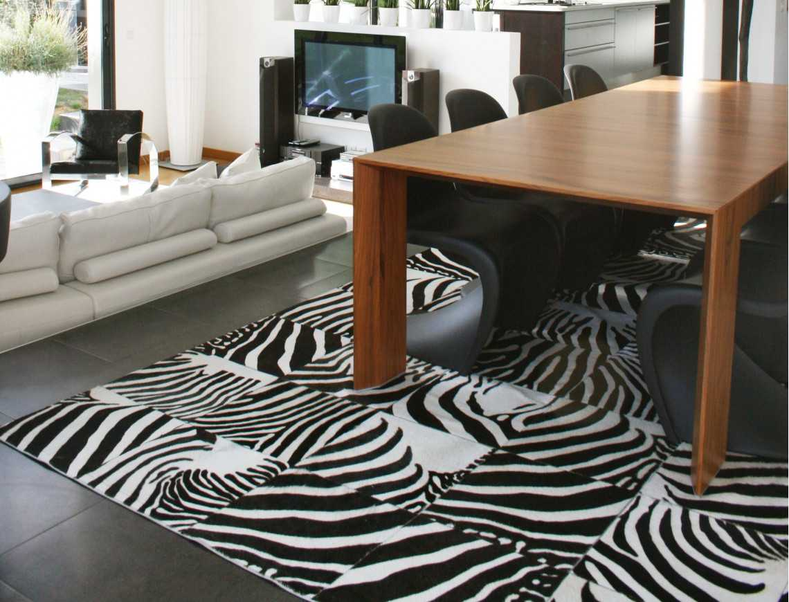 Zebra Cowhide Patchwork Rug