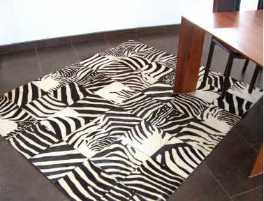 Zebra Cowhide Patchwork Rug