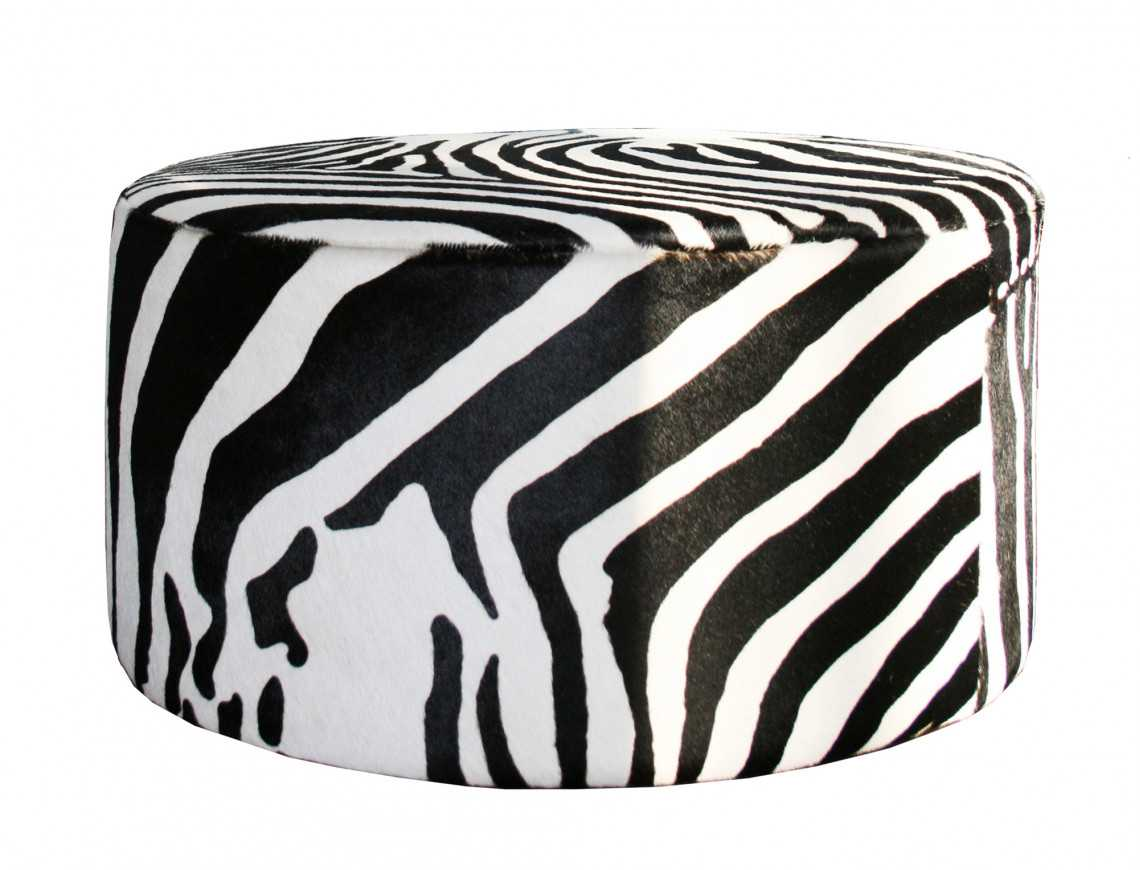 Bilbao Round Pouf in Zebra Cowhide