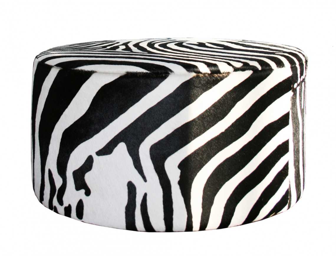 Pouf rond Bilbao en Peau de vache zèbre