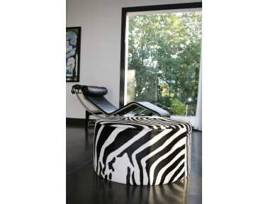 Bilbao Round Pouf in Zebra Cowhide