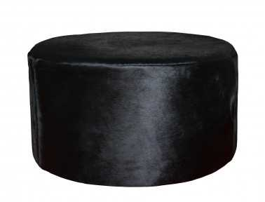 Bilbao Round Pouf in Black Dyed Cowhide