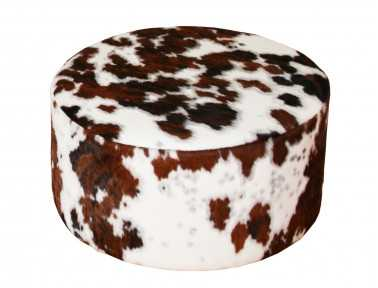 Bilbao round pouf in light Normandy cowhide