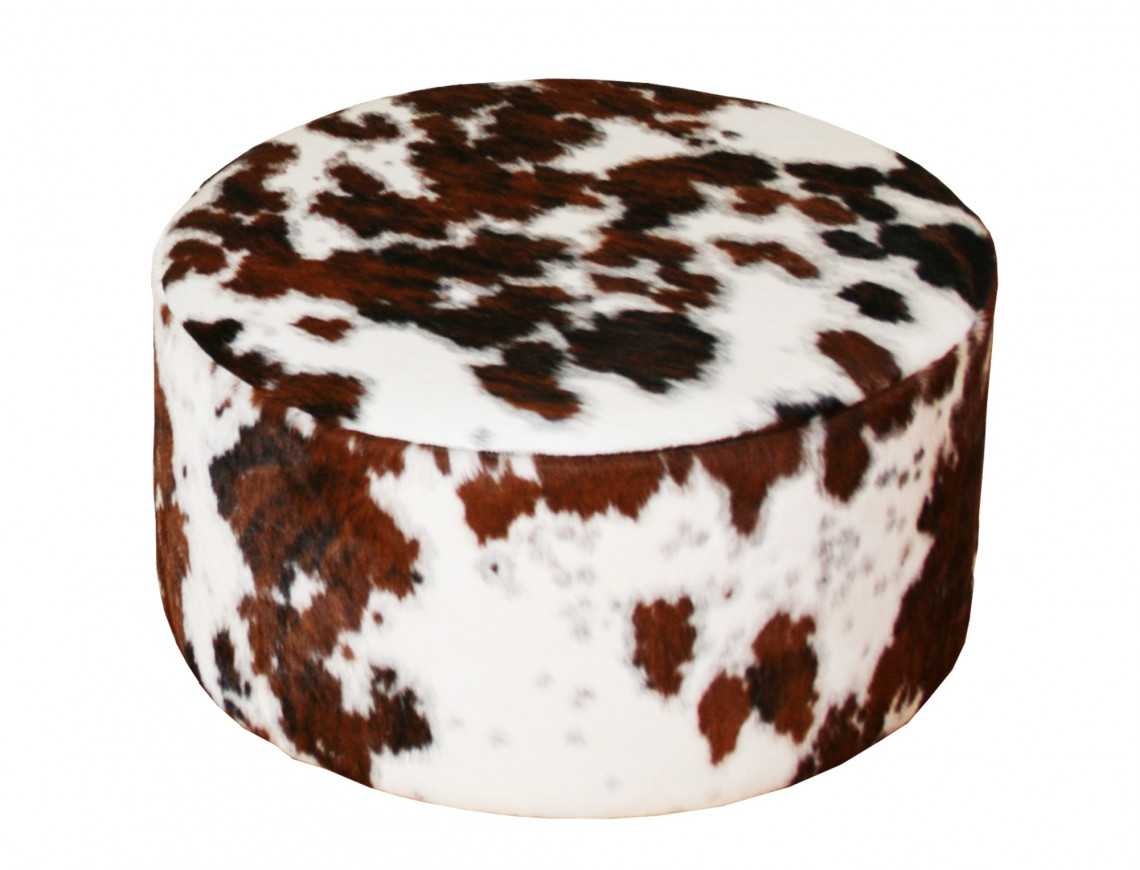 Bilbao round pouf in light Normandy cowhide