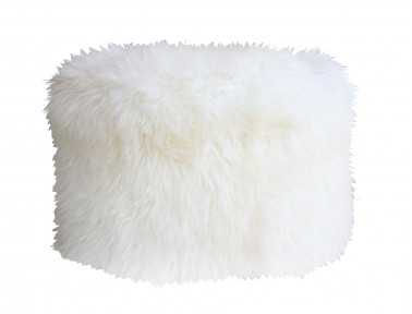 White sheepskin round pouf