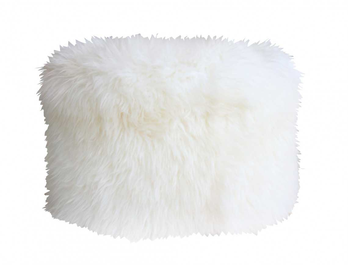 White sheepskin round pouf