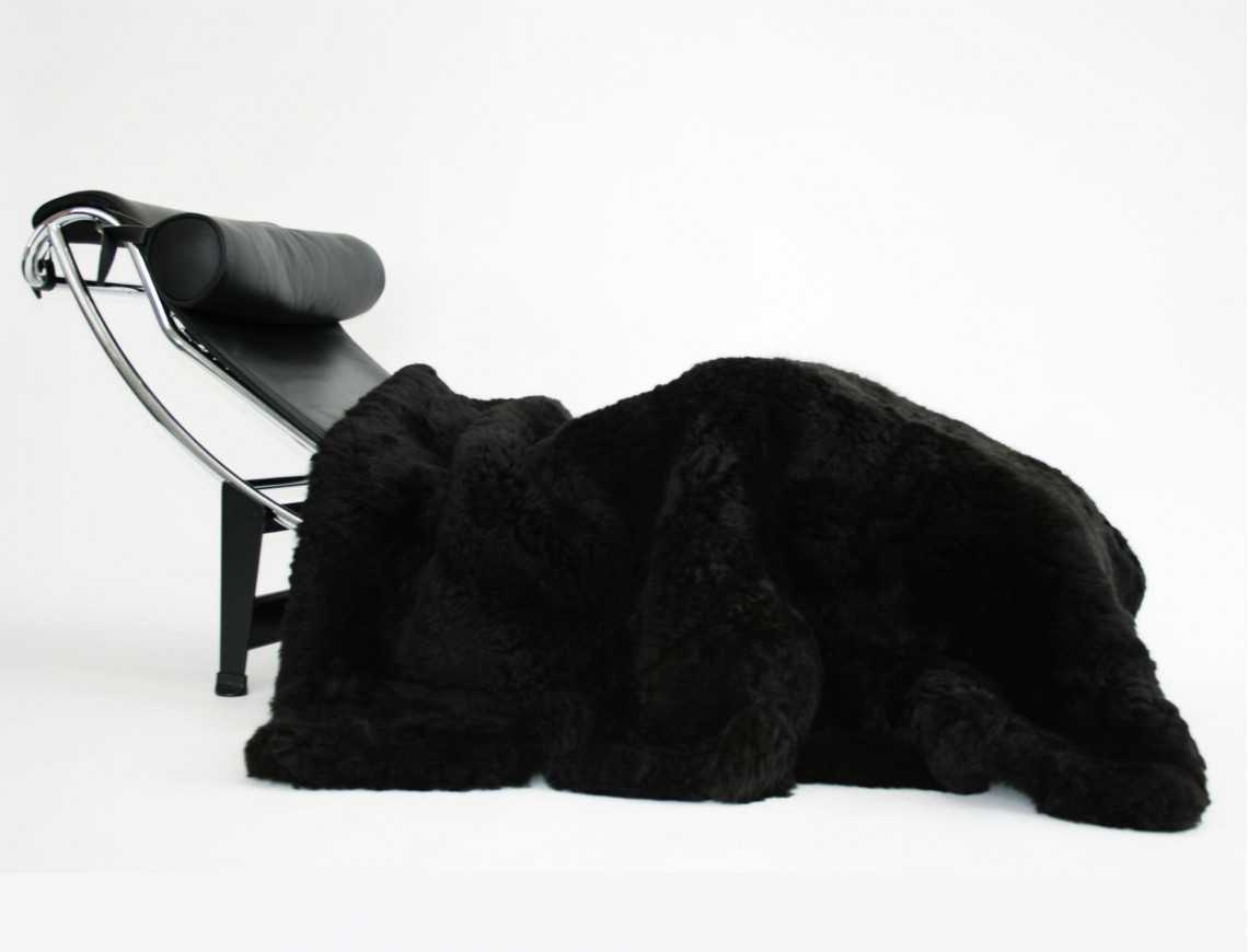 Black sheepskin bedspread