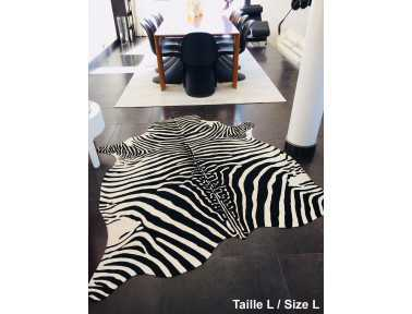 Zebra cowhide printed on white background in size L