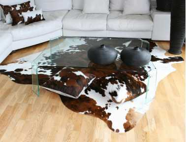 Light Normandy cowhide under a coffee table